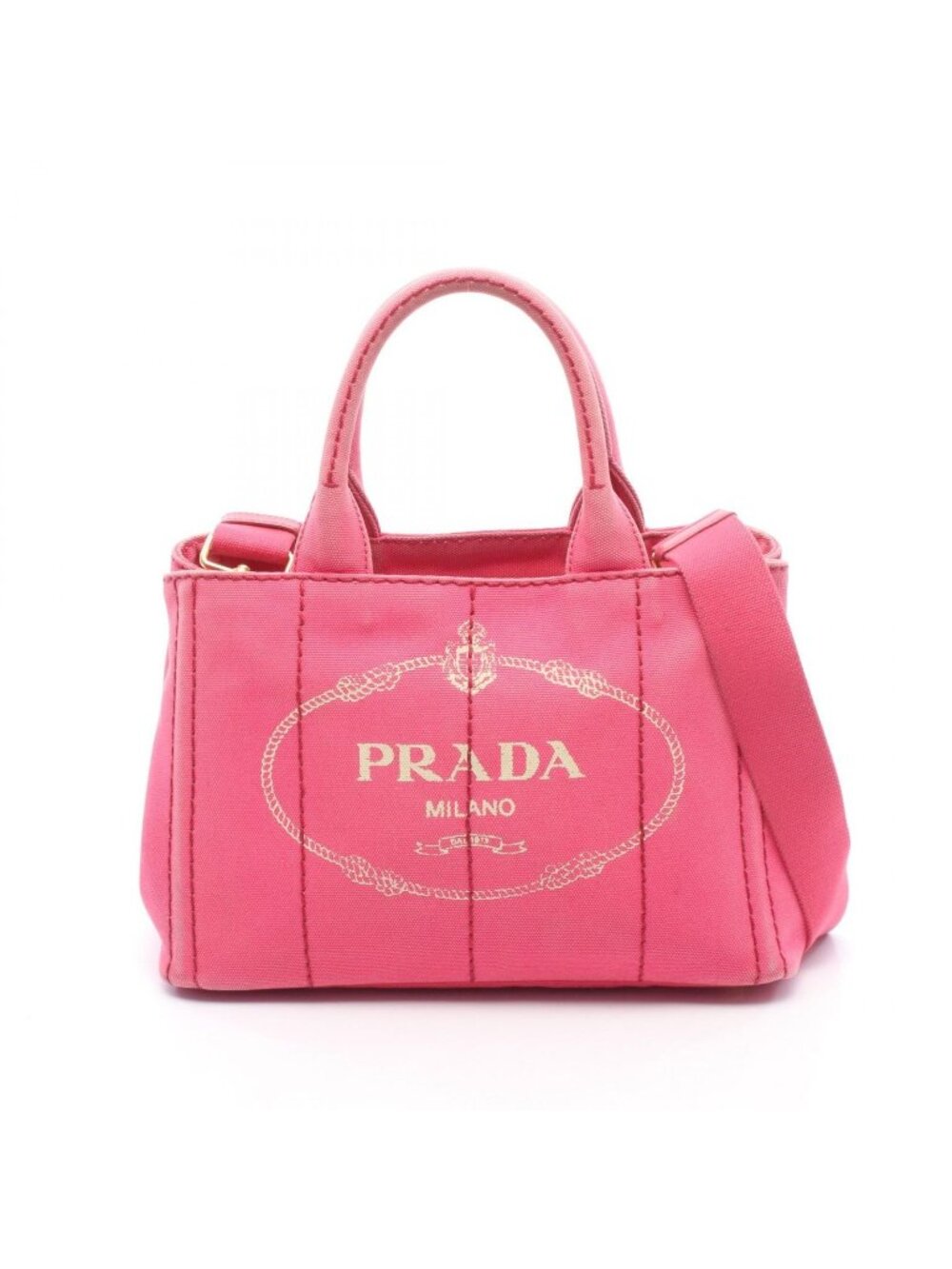 Prada Tote Canapa Mini 2-Way Pink Canvas